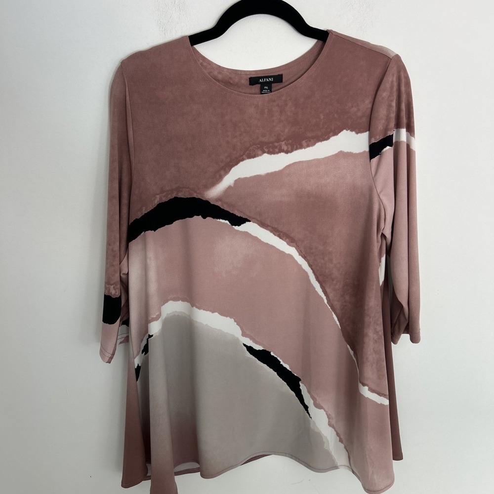 Afani‎ Sz PXL Dusty Rose Wave Print Swing Style Modern Design Art To Wear blouse